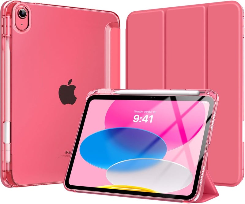 MoKo for iPad (A16) 11th Generation Case 11 Inch 2025, iPad 10th Gen Case 10.9 Inch 2022 with Pencil Holder, Slim Light Trifold Protective Cover with Hard PC Translucent Back Shell, Watermelon Pink - Image 1